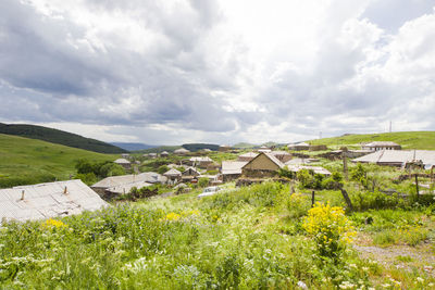 The old village houses and mountain nature landscape, summer sunlight in georgia, javakheti.