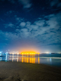 Scenic view of sea against sky at night