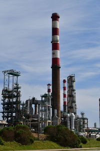 Low angle view of smoke stack against sky