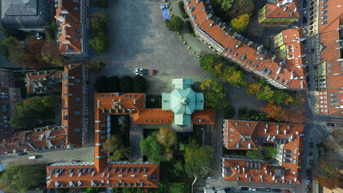 Drone view of buildings in city