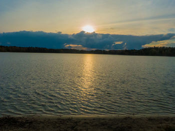 Scenic view of lake against sky during sunset