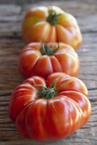 High angle view of tomatoes on table