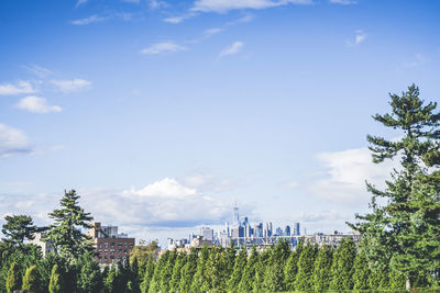 View of manhattan skyline seen from greenwood cemetery in brooklyn. vintage style