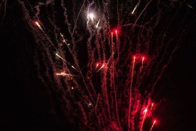 Low angle view of firework display at night