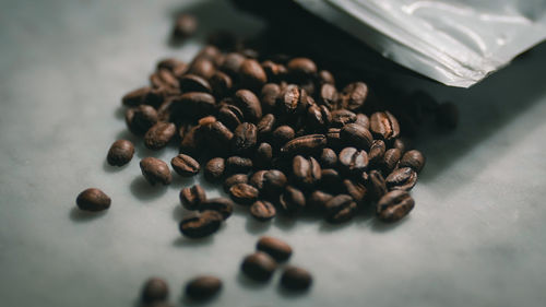 High angle view of coffee beans on table