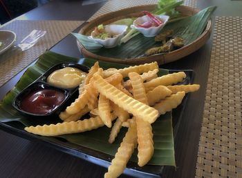 High angle view of food on table