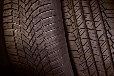 High angle view of tire in car