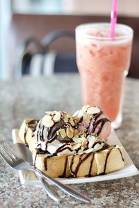 Close-up of ice cream on table