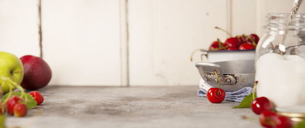 Close-up of fruit jar on table