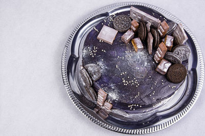 High angle view of dessert in plate on table