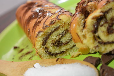 Close-up of bread in plate on table