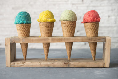 Close-up of ice cream on table