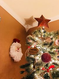 Close-up of illuminated christmas tree