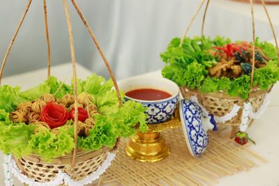 High angle view of food on table