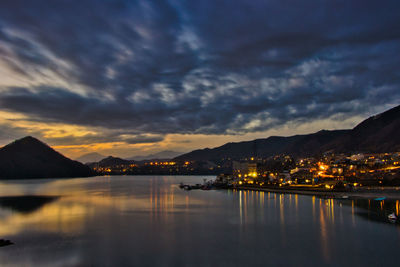 Scenic view of lake against sky at sunset