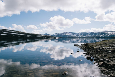 Scenic view of calm lake against sky