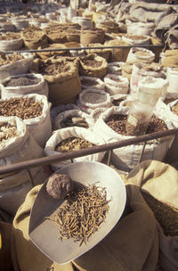 High angle view of spices for sale