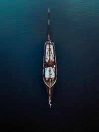 High angle view of sailboat in sea