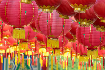 Low angle view of illuminated lanterns hanging