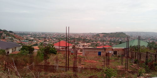 High angle view of townscape against sky