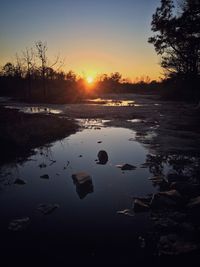 Scenic view of lake against sky during sunset