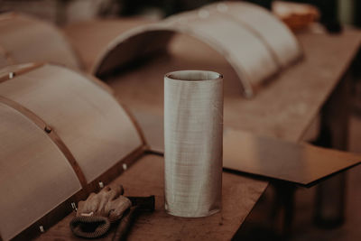 High angle view of books on table