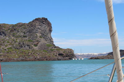 Scenic view of sea against blue sky