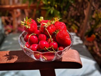 Close-up of strawberries on table