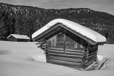 Built structure on snow covered land