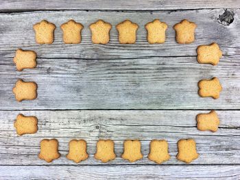 Directly above shot of cookies on wood