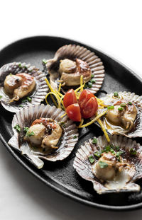 High angle view of food in plate on table