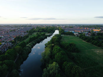 High angle view of townscape against sky