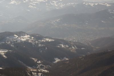 High angle view of mountain range against sky