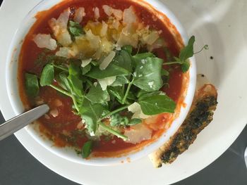 High angle view of food on plate