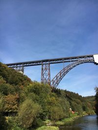 Low angle view of bridge over river against sky