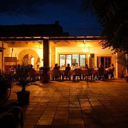 Illuminated restaurant at night