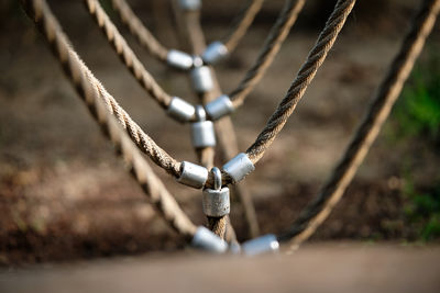 High angle view of ropes on rope