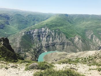 High angle view of land against sky