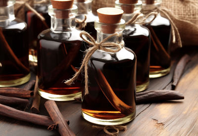 Close-up of bottles on table