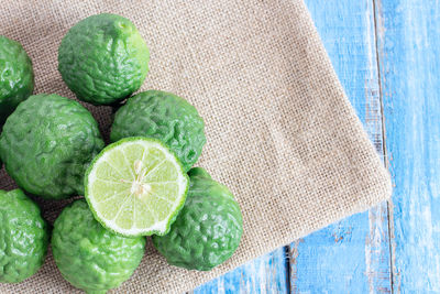 High angle view of fruits on table