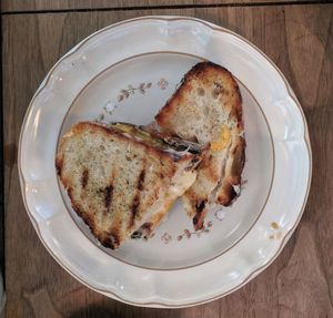 High angle view of breakfast served on table