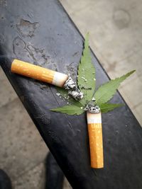 Close-up high angle view of cigarette