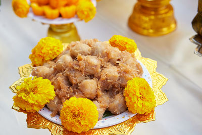 Close-up of food in plate on table