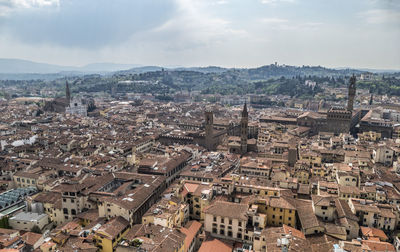 High angle shot of townscape against sky