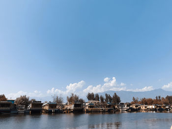 Scenic view of river against blue sky