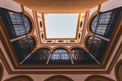 Low angle view of skylight in building