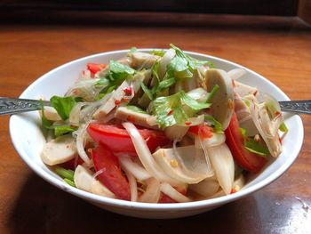 Close-up of salad in bowl on table