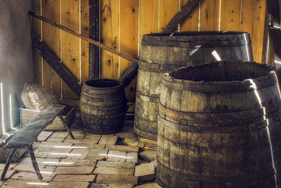 Wooden cylinders in room