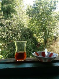 Close-up of tea served on table