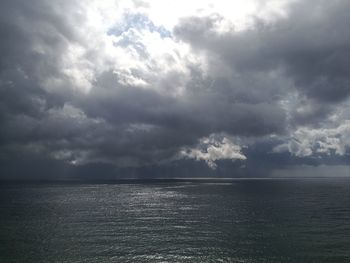 Scenic view of sea against storm clouds